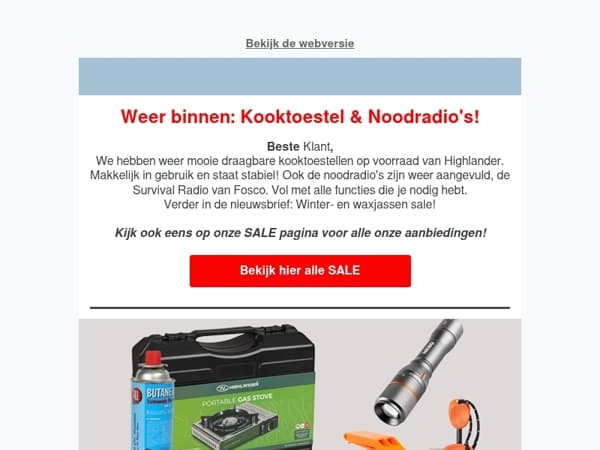 Weer binnen: Kooktoestellen & Noodradio's!