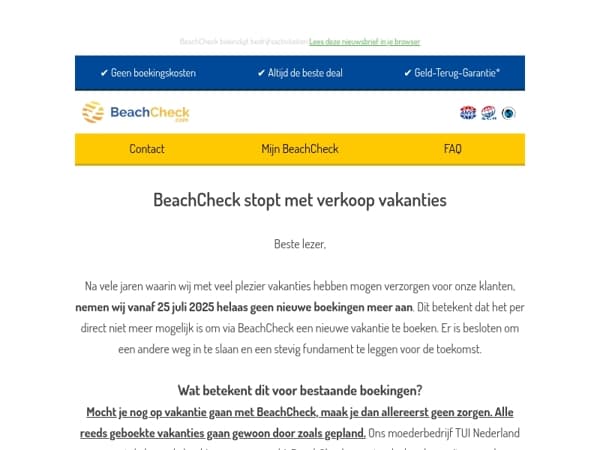 BeachCheck stopt met verkoop van vakanties