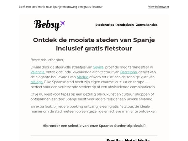 Spaanse Steden special nu met gratis fietstour