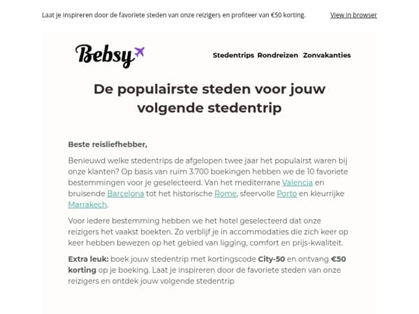 Ontdek de 10 populairste stedentrips + €50 korting