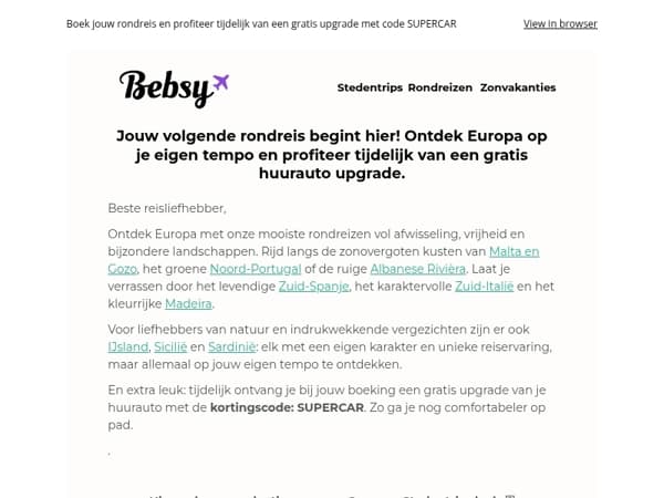 Rondreizen met gratis upgrade van de auto