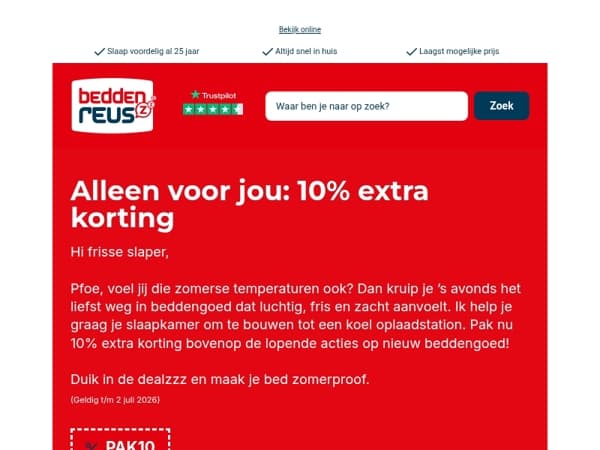 Zomerfris slapen met 10% extra voordeel