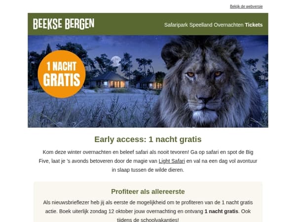 Early access: 1 nacht gratis