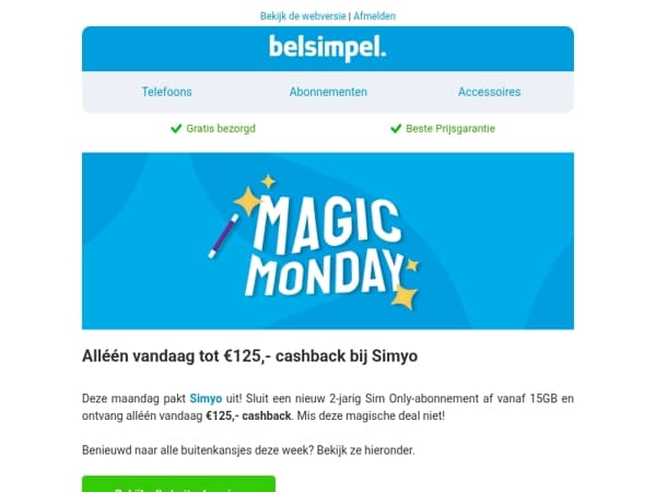 Alléén vandaag €125,- cashback bij Simyo