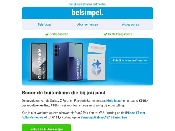 Tot €161,- korting op de Samsung Galaxy A57 5G