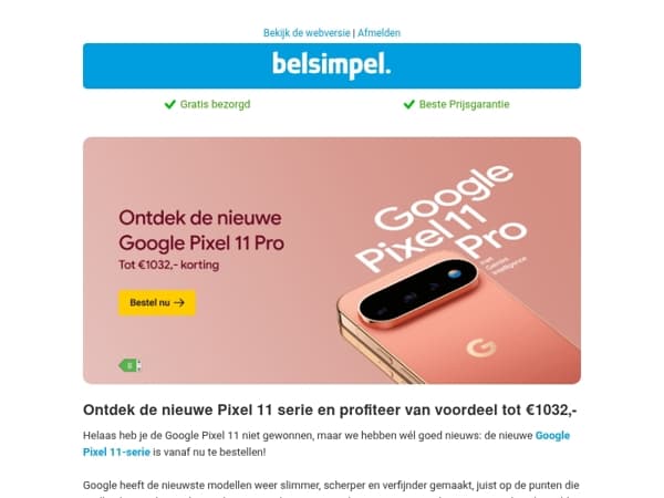 Tot €1032,- voordeel op de nieuwe Pixel 11 serie