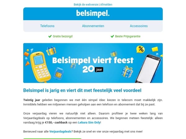 Belsimpel bestaat 20 jaar en trakteert!