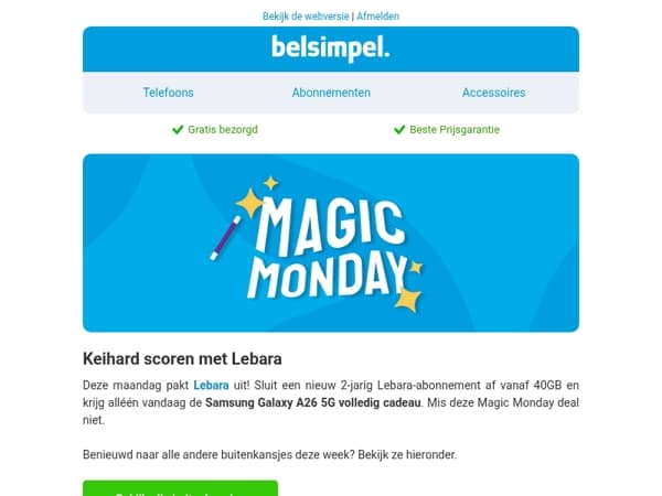 Alleen vandaag ontvang je een Galaxy A26 5G cadeau bij Lebara