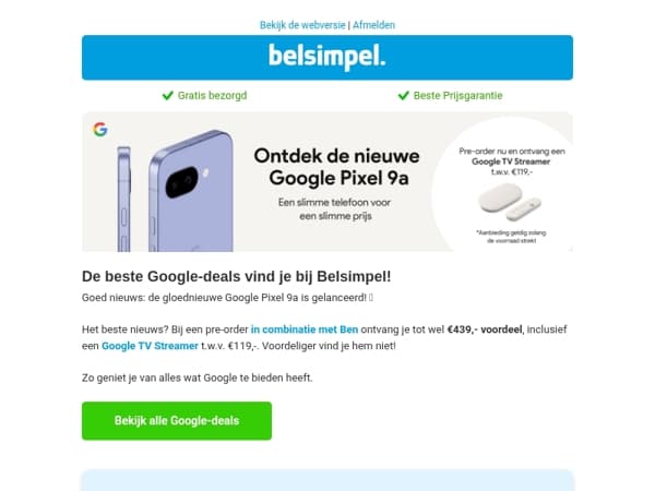 Ontvang tot €493,- voordeel op de Pixel 9a! 