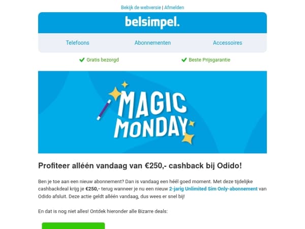 Krijg nú €250,- cashback bij Odido!