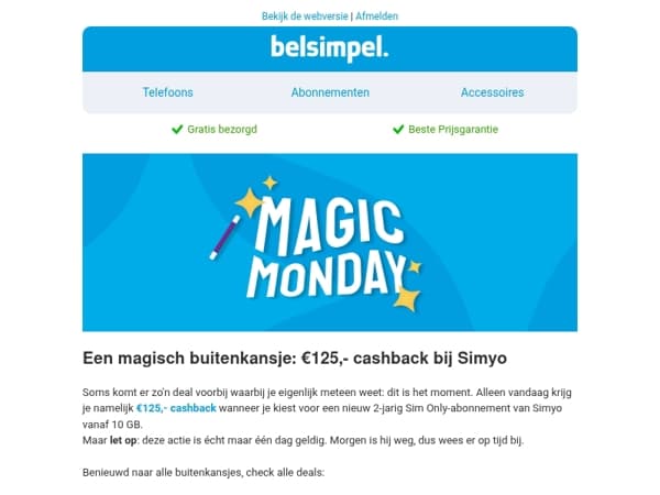 Alléén vandaag: €125,- cashback bij Simyo!
