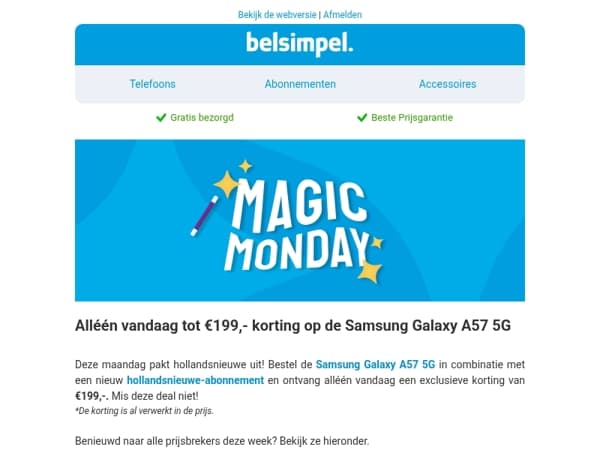 Alléén vandaag tot €199,- korting op de Galaxy A57
