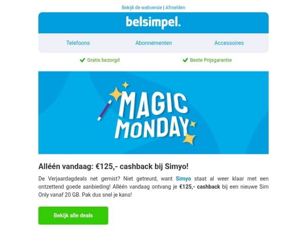 Ontvang €125,- cashback bij Simyo!