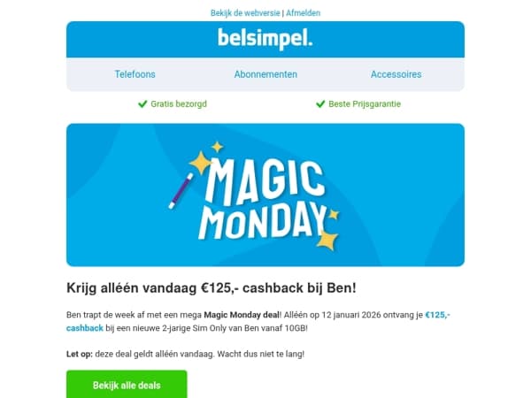 Alléén vandaag €125,- cashback bij Ben!