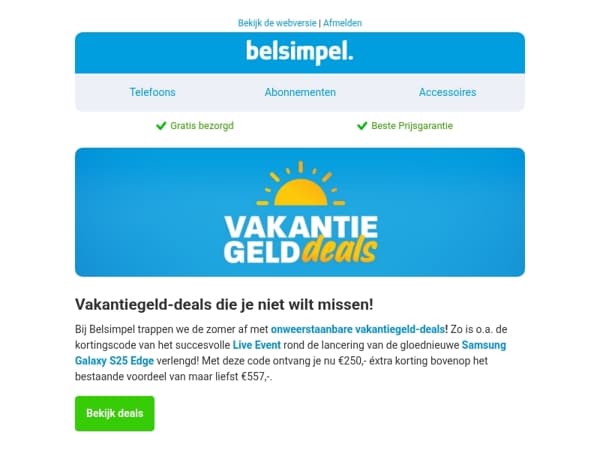 Tot €807,- korting tijdens de Belsimpel Vakantiegeld-deals! 