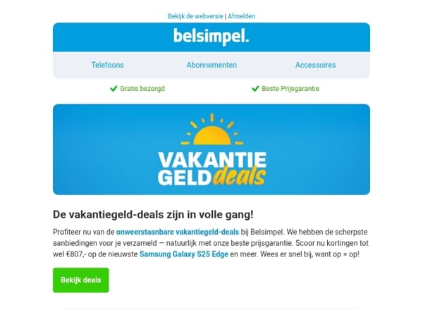 Ontvang hoge kortingen tijdens de Belsimpel vakantiegeld-deals