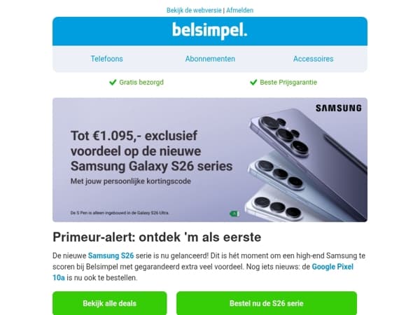 Tot €1.095,- korting op de nieuwe Samsung Galaxy S26 series