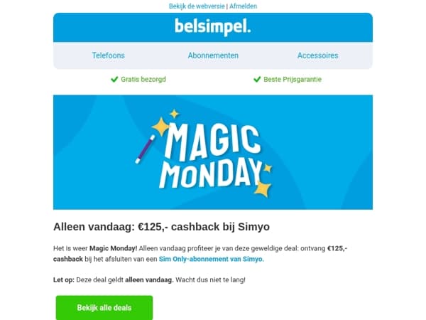 Ontvang €125,- cashback