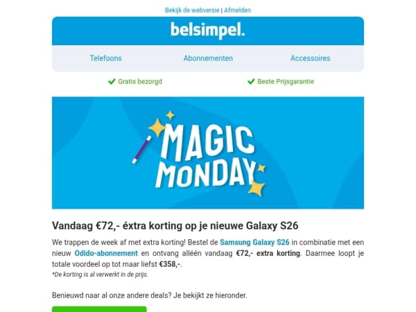 Alléén vandaag: €72,- éxtra korting 