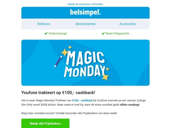 Alléén vandaag: €100,- cashback bij Youfone!