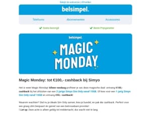 Magic Monday: tot €100,- cashback bij Simyo!