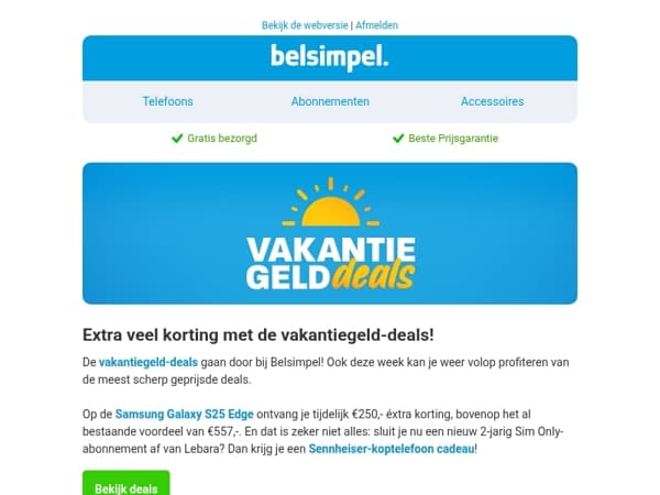 Geniet van scherp geprijsde aanbiedingen tijdens de Belsimpel Vakantiegeld-deals