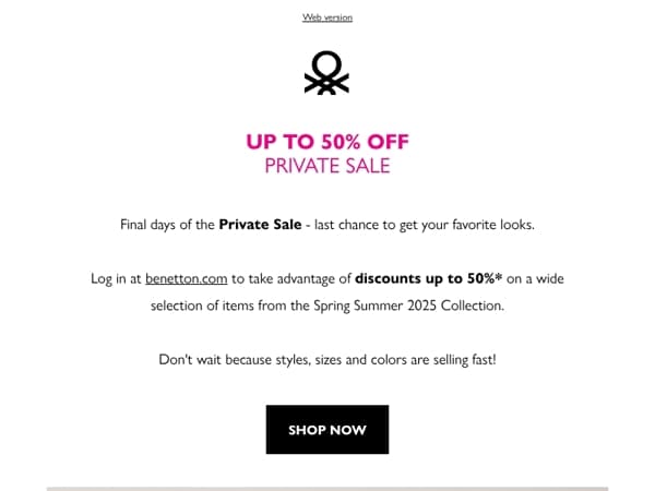 Private Sale up to 50% off: last call!