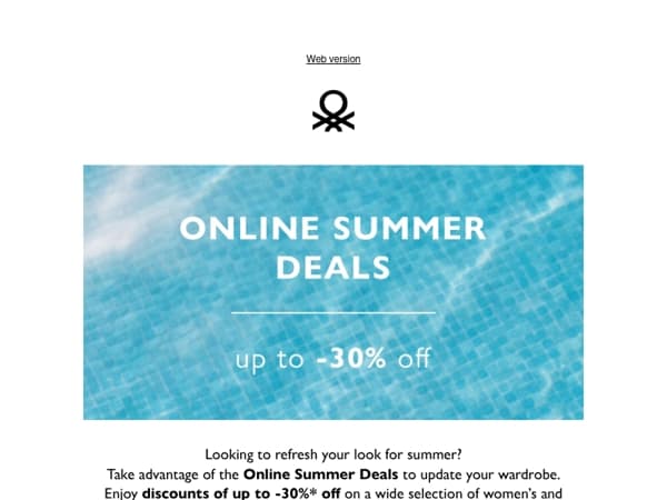 Online Summer Deals: up to -30% off