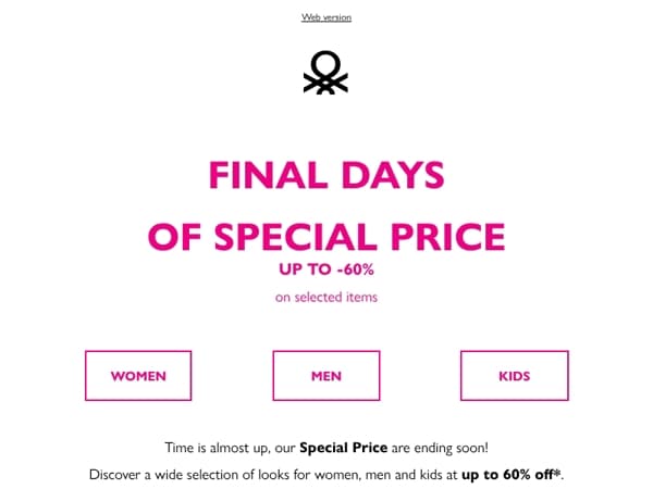 Special Price: last days up to 60% off