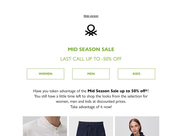 Mid Season Sale: last days up to -50% off