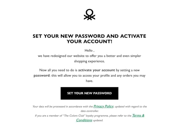 Activate your new Benetton account now