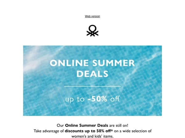 Online Summer Deals continue: up to 50% off