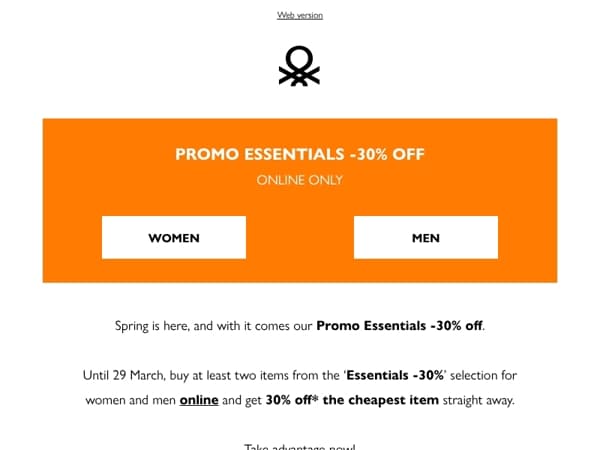Promo Essentials: 30% off the second item – online only