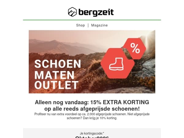 Alleen nog vandaag: 15% korting op schoenen met korting!
