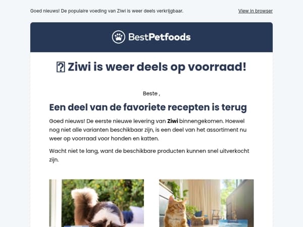 Ziwi is weer deels op voorraad!