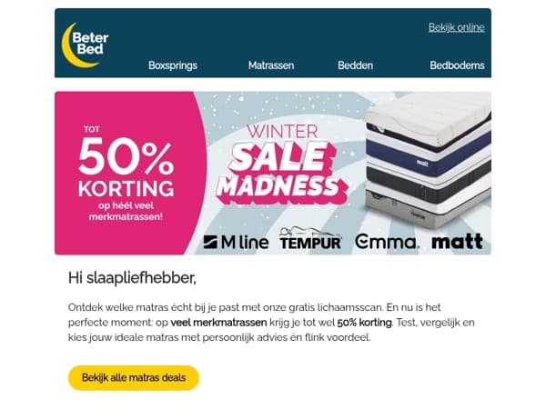 Lichaamsscan + tot 50% op topmatrassen