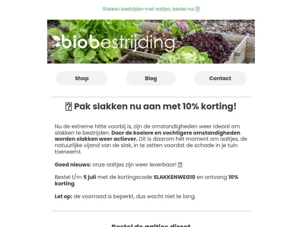 ⏰ Alleen t/m 5 juli: 10% korting op slakkenaaltjes