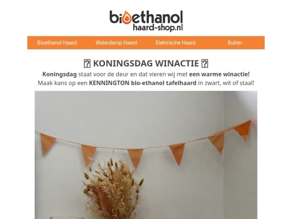 Koningsdag WINACTIE: Win een bio-ethanol tafelhaard! 🔥