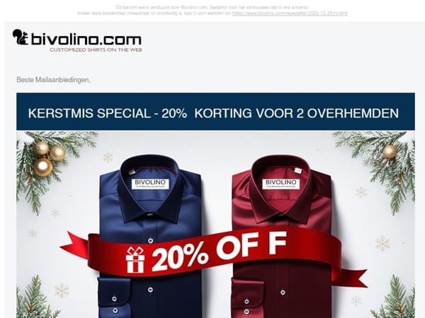 20 % KORTING VOOR 2 OVERHEMDEN – KERSTMIS SPECIAL 🎄
