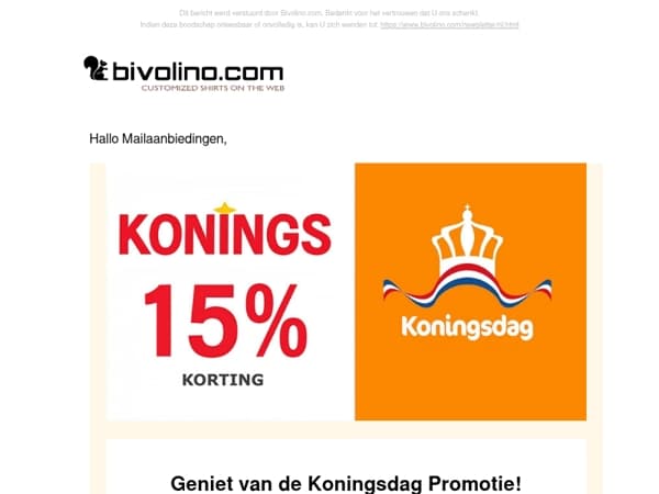 Koningsweekend Speciaal: 15% korting!