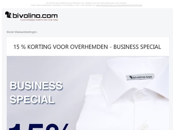 15 % KORTING VOOR 2 OVERHEMDEN – BUSINESS SPECIAL
