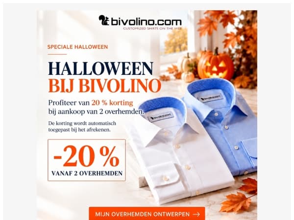 Halloween Speciaal: 20% korting voor 2 overhemden