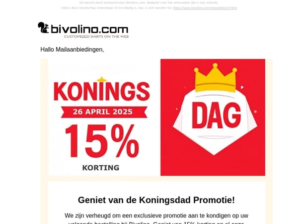 Koningsweekend Speciaal: 15% korting!