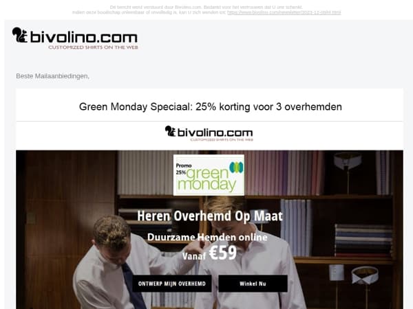 Green Monday Speciaal: 25% korting voor 3 overhemden