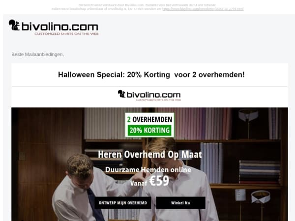Laatste Oproep - Halloween Speciaal: 20% korting voor 2 overhemden