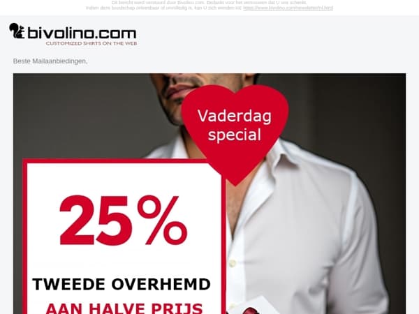 Vaderdag special – Tweede overhemd aan halve prijs