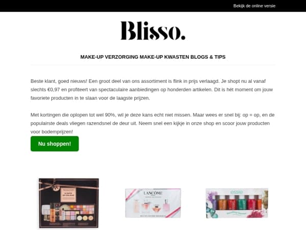 Heel veel artikelen in prijs verlaagd bij Blisso!