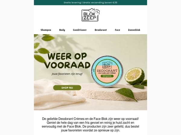 Terug op voorraad: deodorant en facebar ♥️