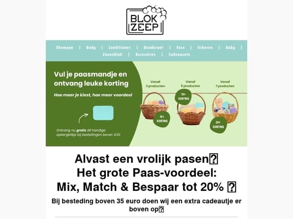 Vrolijk Pasen! 🐣 Stapel je korting tot 20% (+ cadeautje)