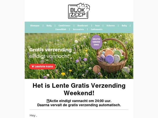 ⏰ Nog maar enkele uren: GRATIS verzending eindigt vannacht